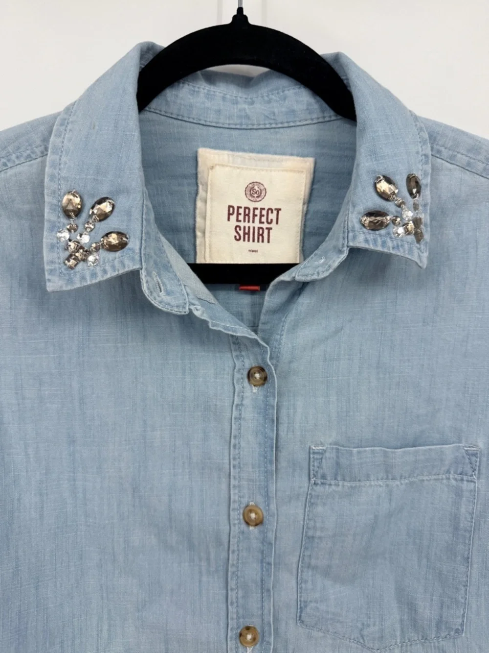 Perfect Shirt by Sole Society Chambray Button Down Rhinestone Collar XS